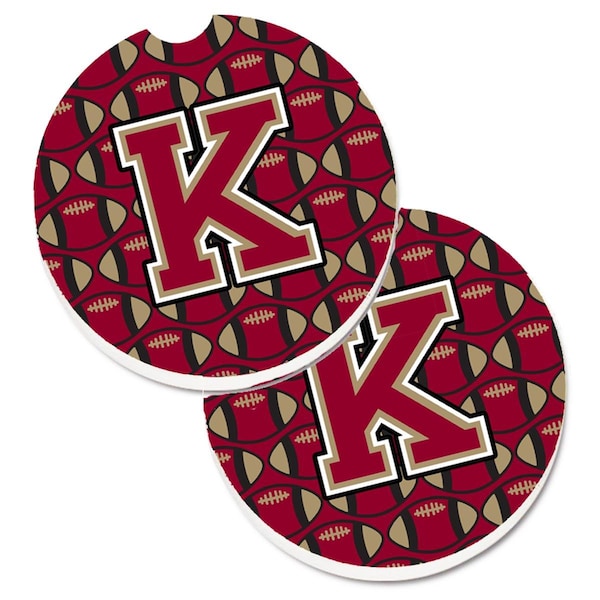 Carolines Treasures Letter K Football Garnet and Gold Cup Holder Car Coaster, PK2 CJ1078-KCARC - main